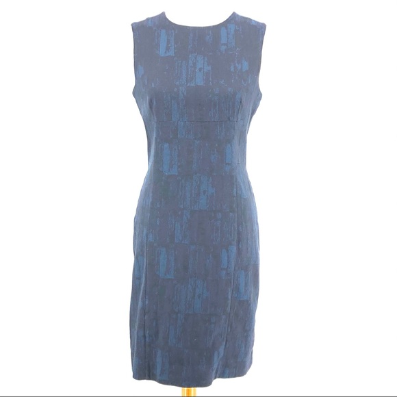 MM Lafleur Blue Black Brush Jaquard Shift Dress - Picture 2 of 7